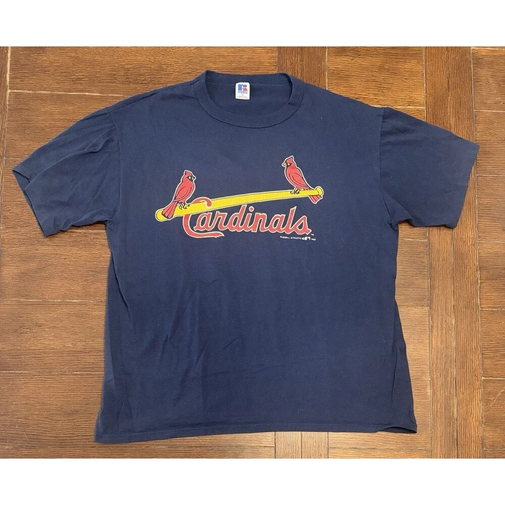 1992 Mens XL Russell Athletic St Louis Cardinals Navy Blue Single Stitch T Shirt